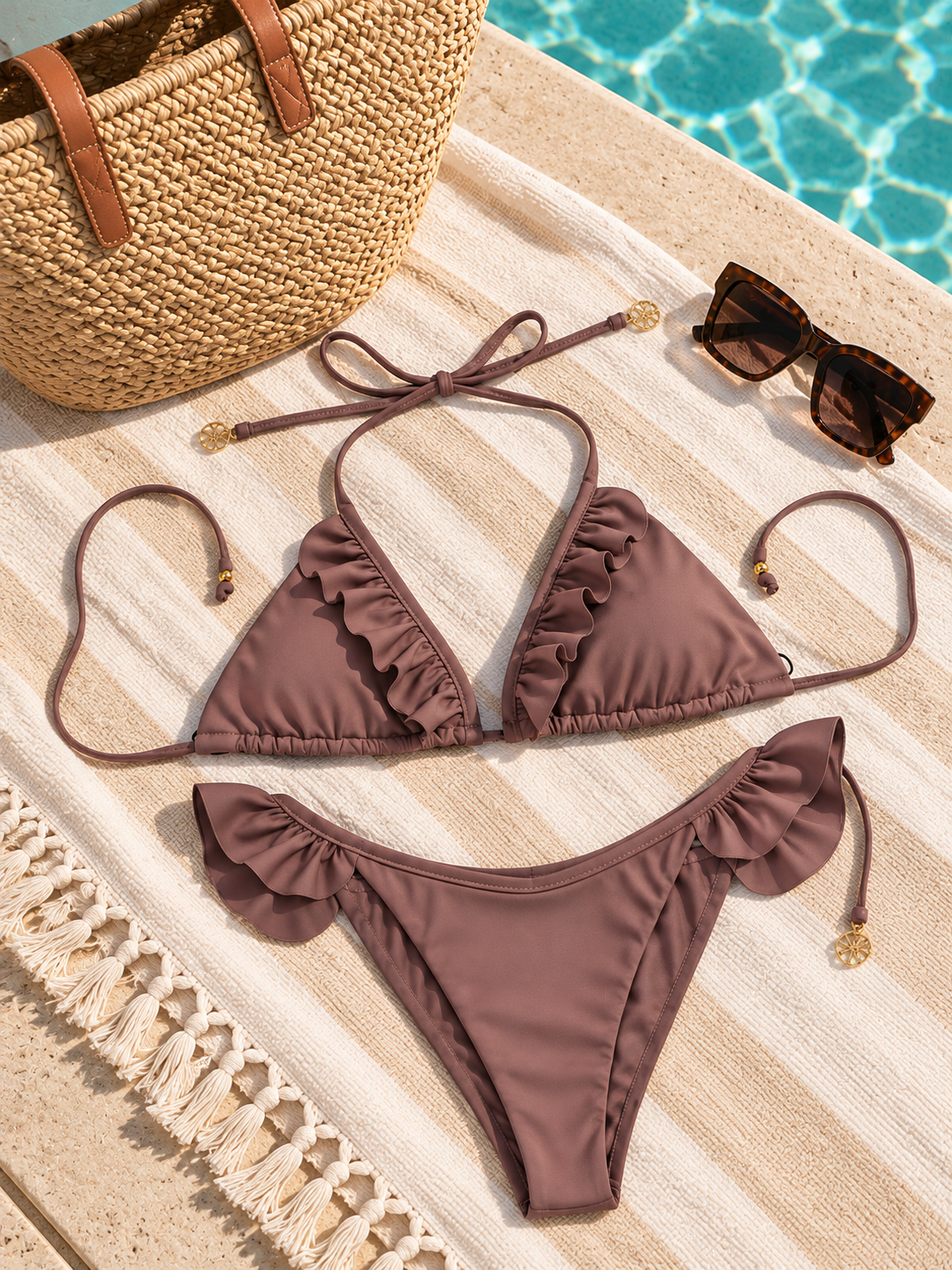 NEYBA RUFFLE TRIANGLE TOP - SUNSET MOCHA